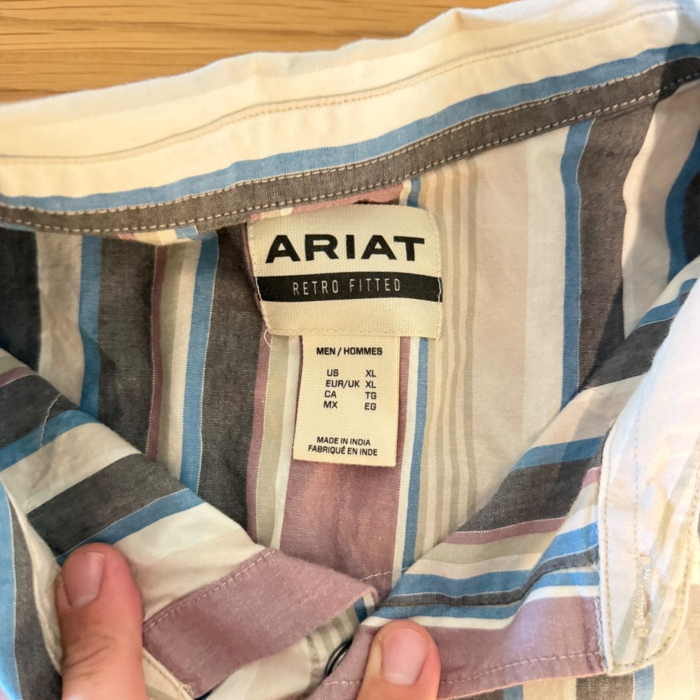 Ariat Men XL Retro Fitted Western Pearl Snap Shirt Short Sleeve Striped Multi - Picture 3 of 11